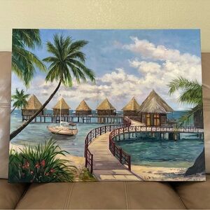 Hand painted tropical painting of Bora‎ Bora scene